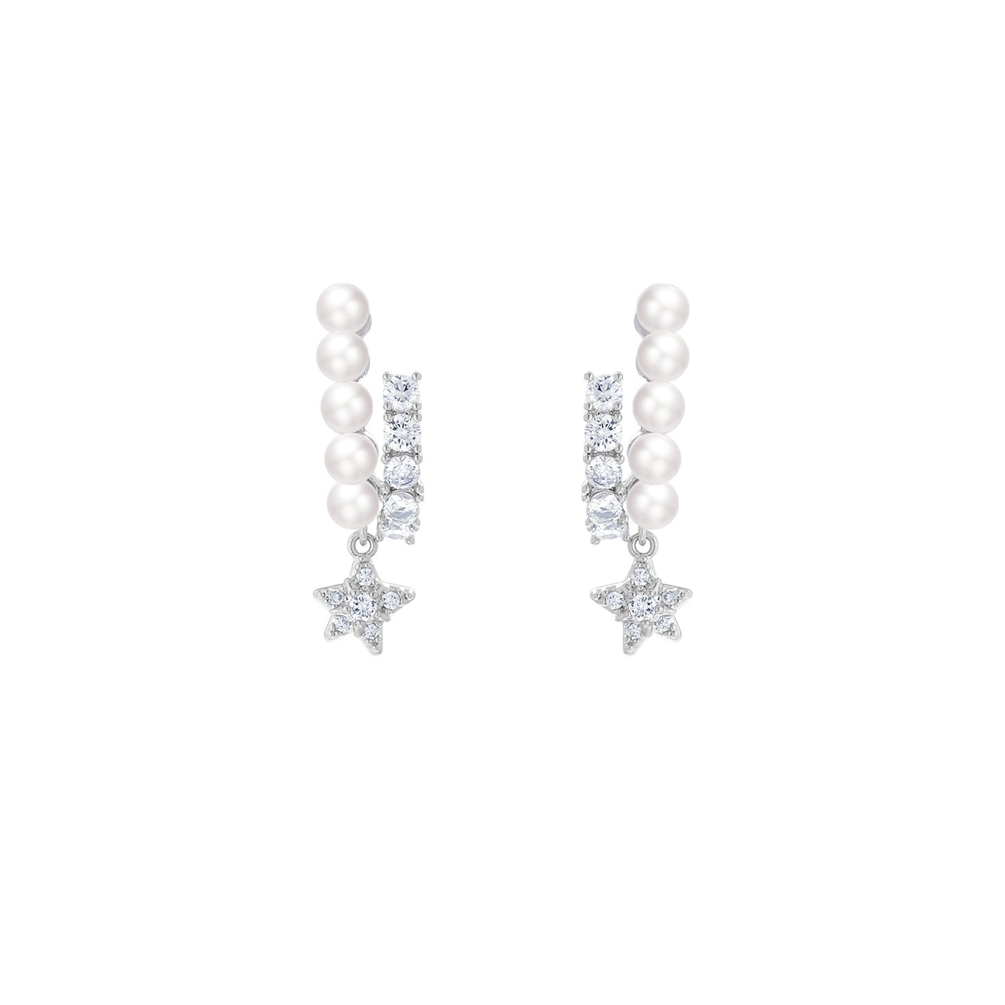 Five-pointed Star Earrings Silver Needle Pearl Zircon Earrings Light Luxury High-end Autumn and Winter Earrings