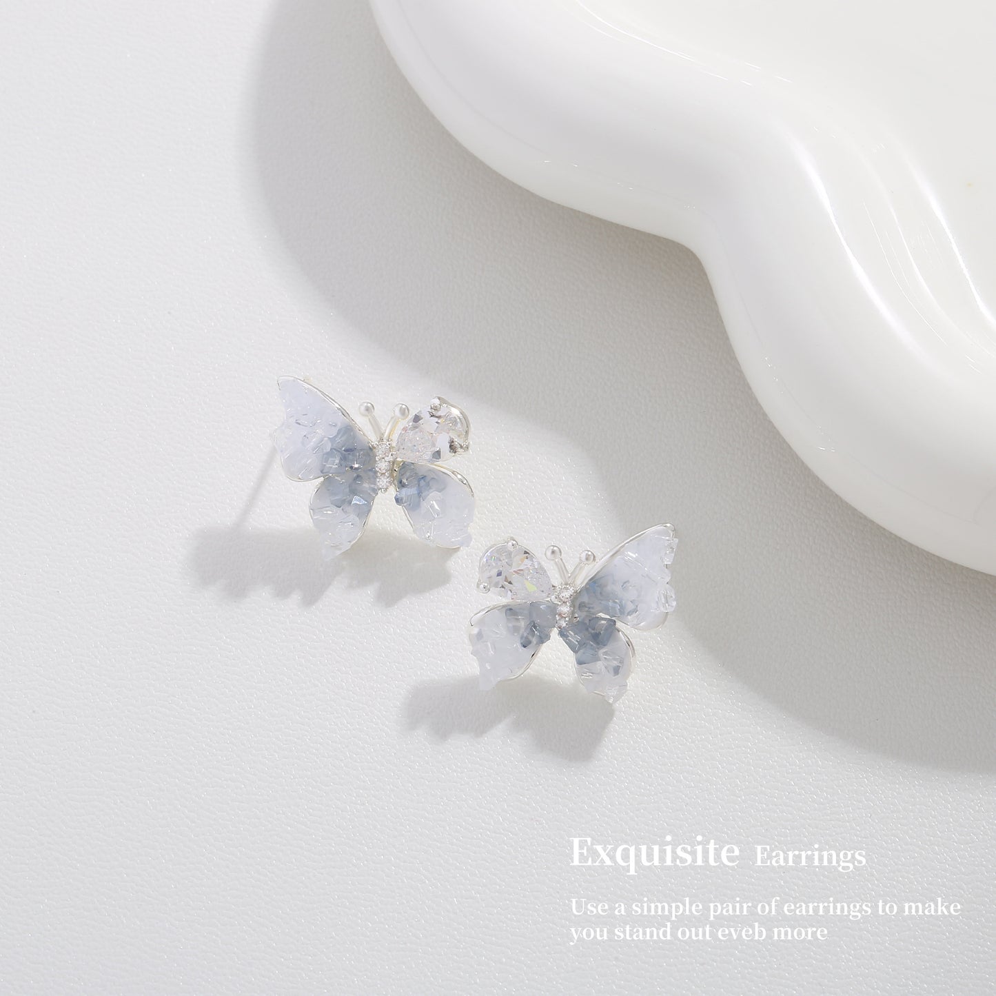 Blue Crystal Butterfly Earrings Premium Sense