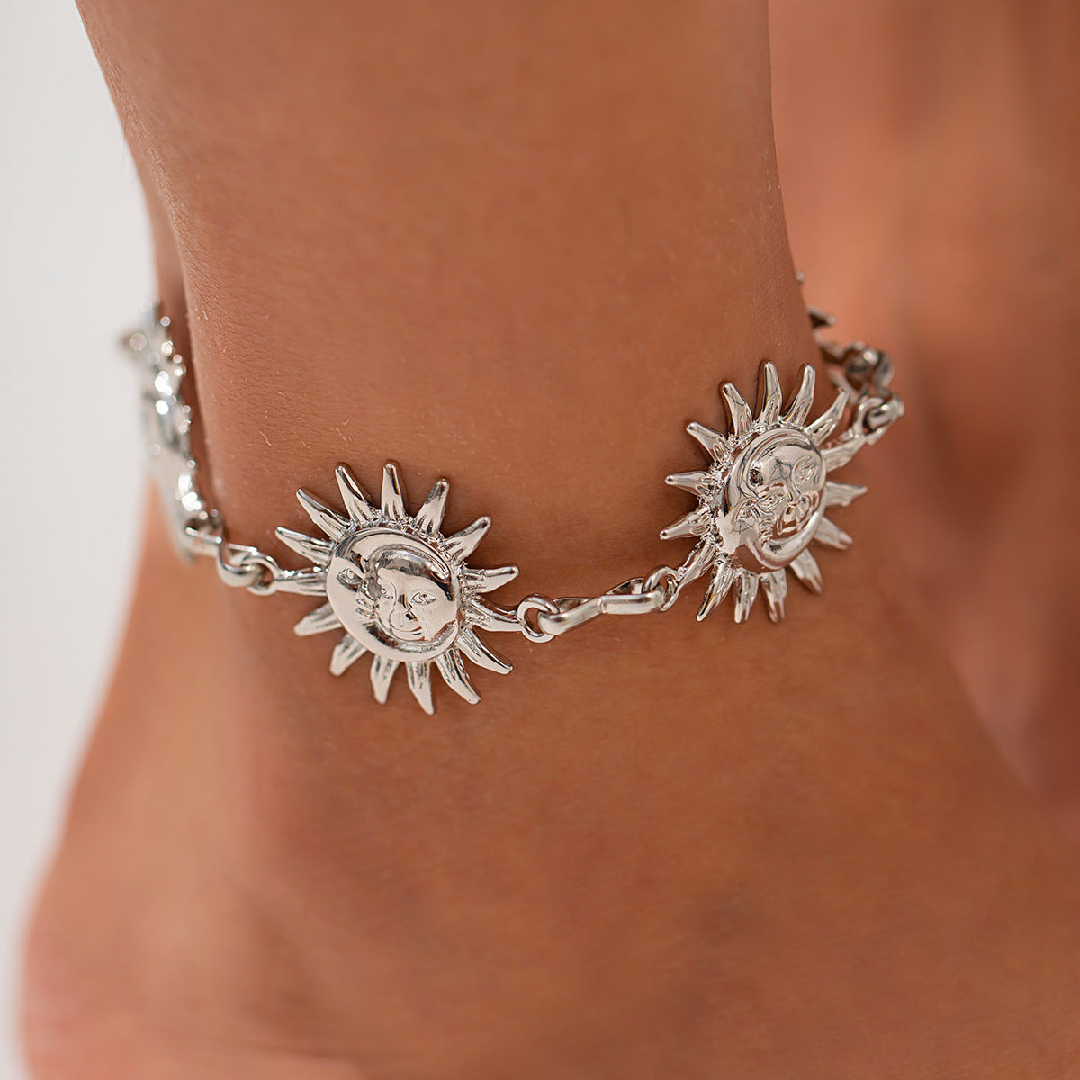 Vacation Style Beach Face Sun Stitching Anklet Advanced Sense Tassel Alloy Foot Ornaments