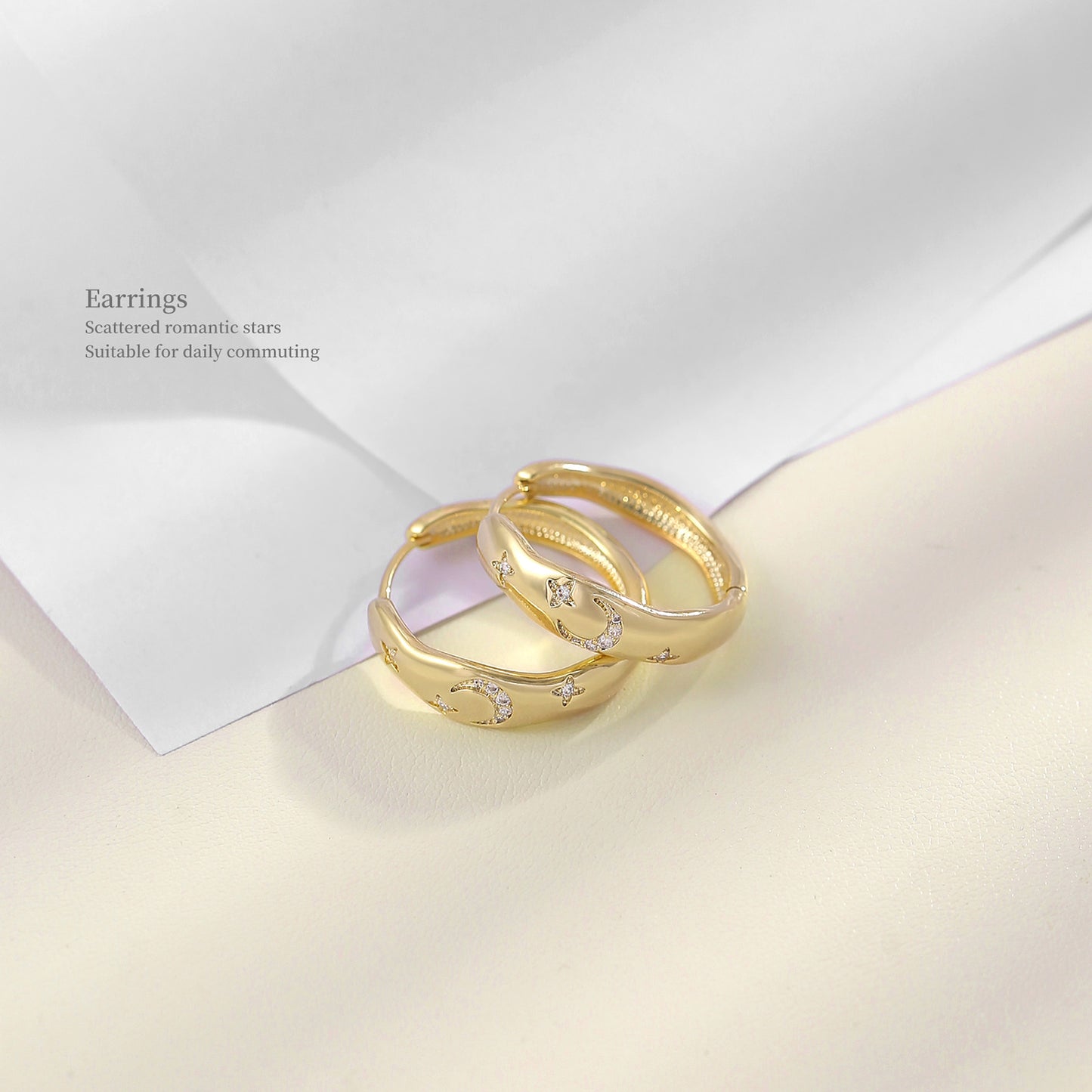 Star and Moon Zircon Irregular Hoop Simple Earrings