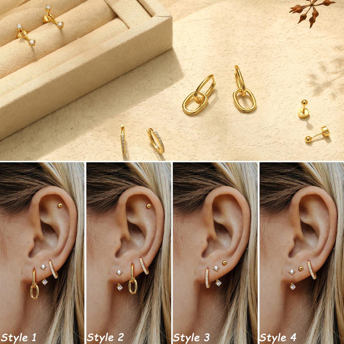Brass gold-plated zircon fashion clip-on women's earrings