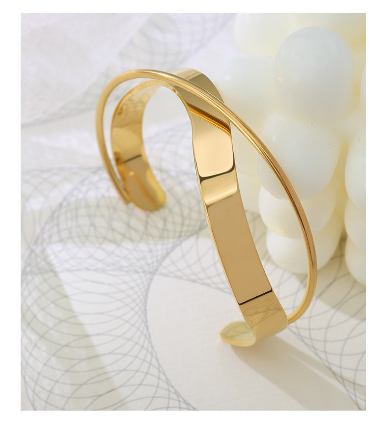 Europe and America ins Fashionable Versatile Cross Glossy Open Bracelet Titanium Steel Plated18K Genuine Gold Bracelet Jewelry Z195