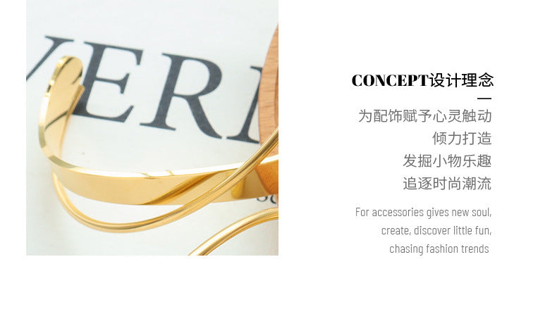 Europe and America ins Fashionable Versatile Cross Glossy Open Bracelet Titanium Steel Plated18K Genuine Gold Bracelet Jewelry Z195