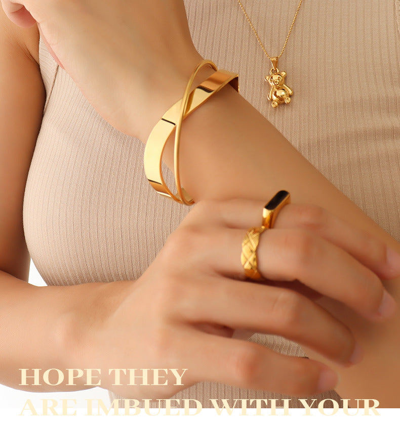 Europe and America ins Fashionable Versatile Cross Glossy Open Bracelet Titanium Steel Plated18K Genuine Gold Bracelet Jewelry Z195