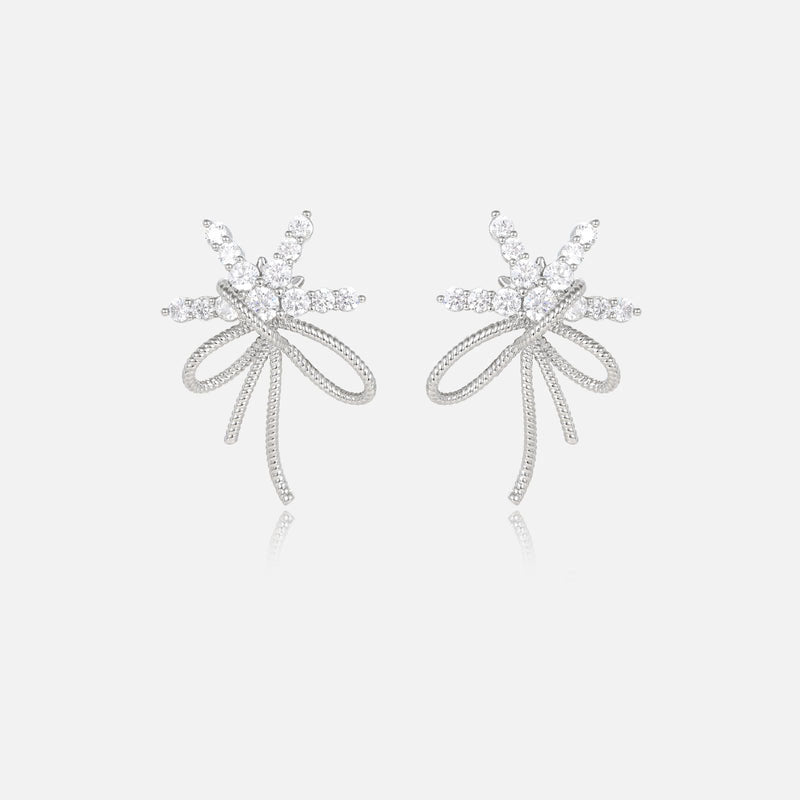 Ribbon Snow Bow Set Zircon Earrings for Women
