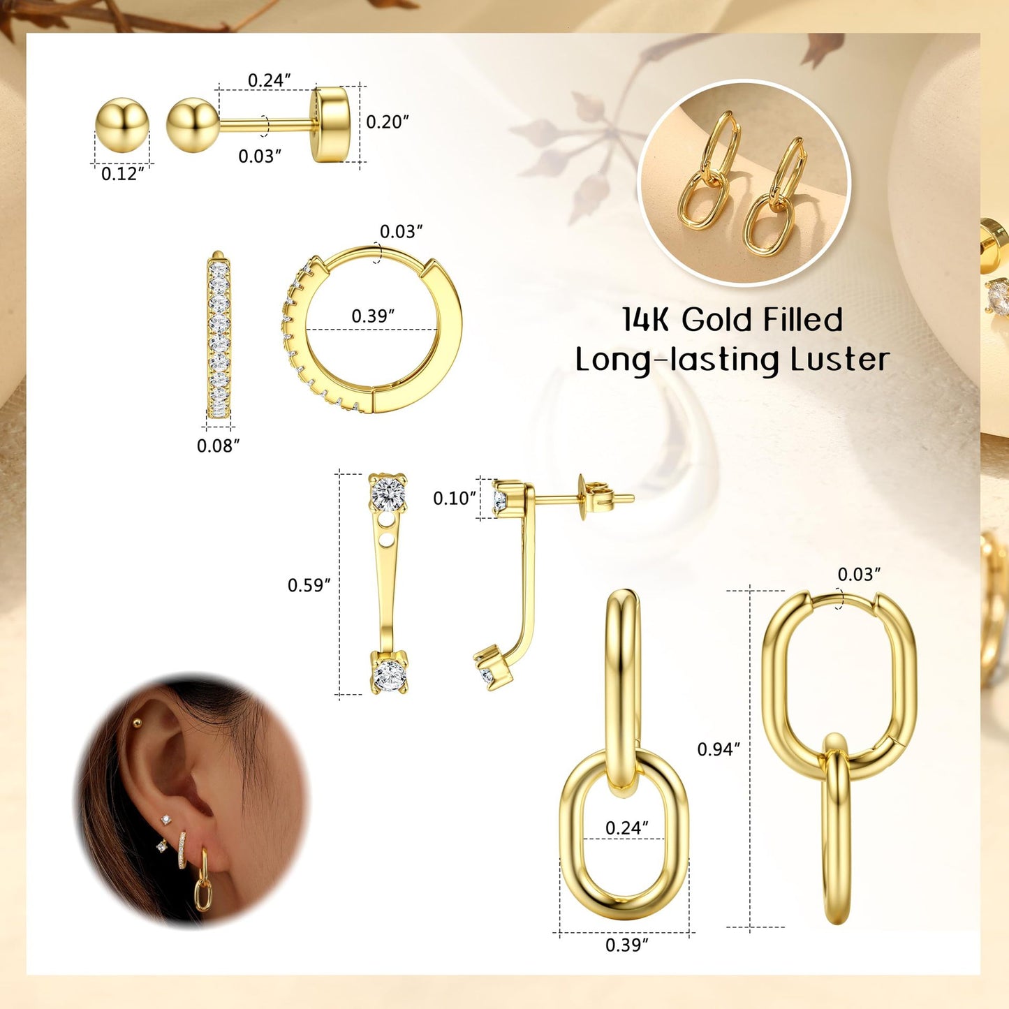 Brass gold-plated zircon fashion clip-on women's earrings