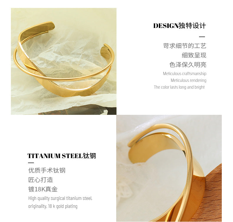Europe and America ins Fashionable Versatile Cross Glossy Open Bracelet Titanium Steel Plated18K Genuine Gold Bracelet Jewelry Z195