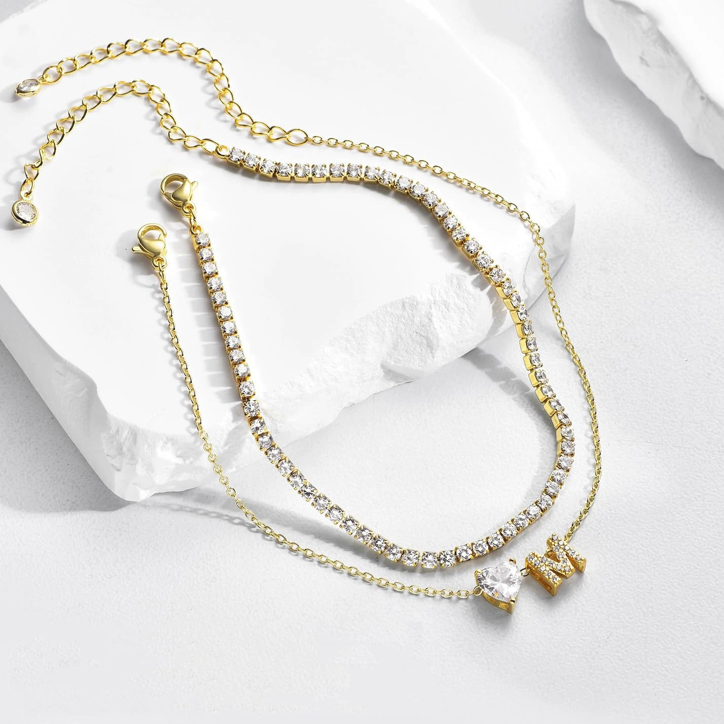 Love initials gold ladies exquisite 14K gold-plated zircon anklet
