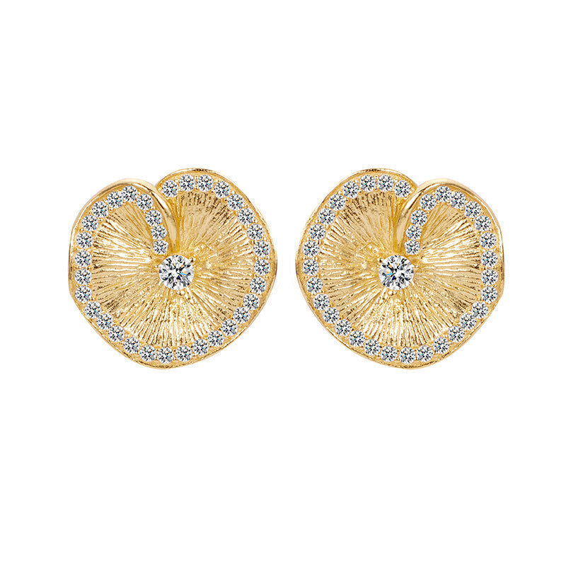 Lotus leaf pleated texture stud earrings for women, high-end ear jewelry