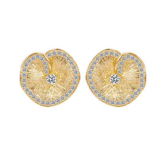 Lotus leaf pleated texture stud earrings for women, high-end ear jewelry
