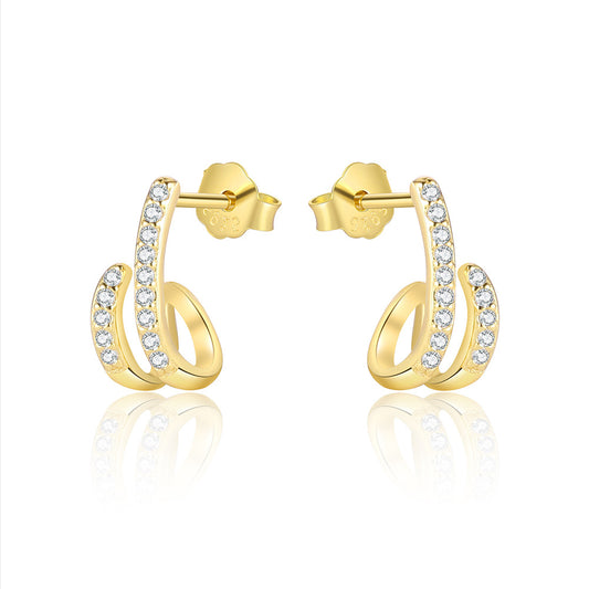 Sterling Silver 925 Light Luxury High-Grade Circle Golden Zircon Earrings for Women