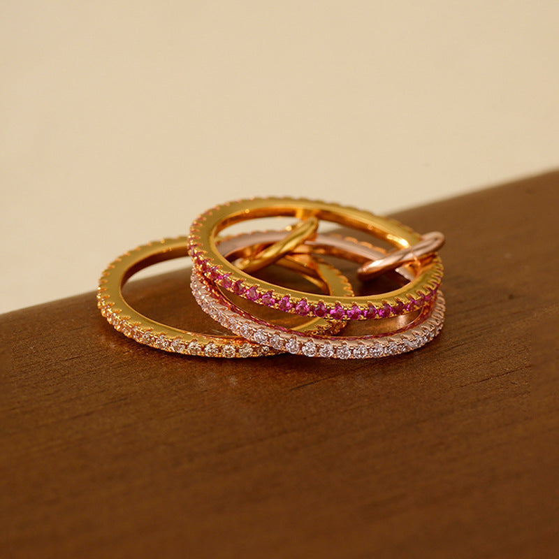 Connecting Three Rings Row Diamond Ring Women's High-Grade Light Luxury Women's Ring