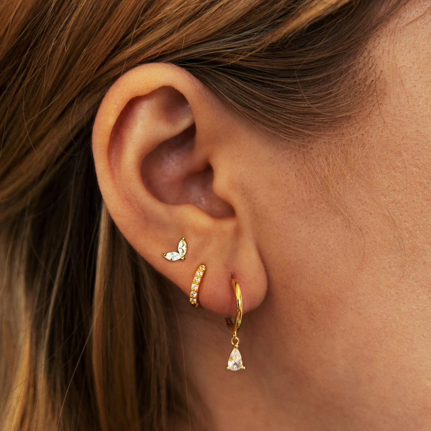 Best Seller in Europe and America Inlaid Zircon Water Drop Luxury Fashion Earrings Three-Piece Set