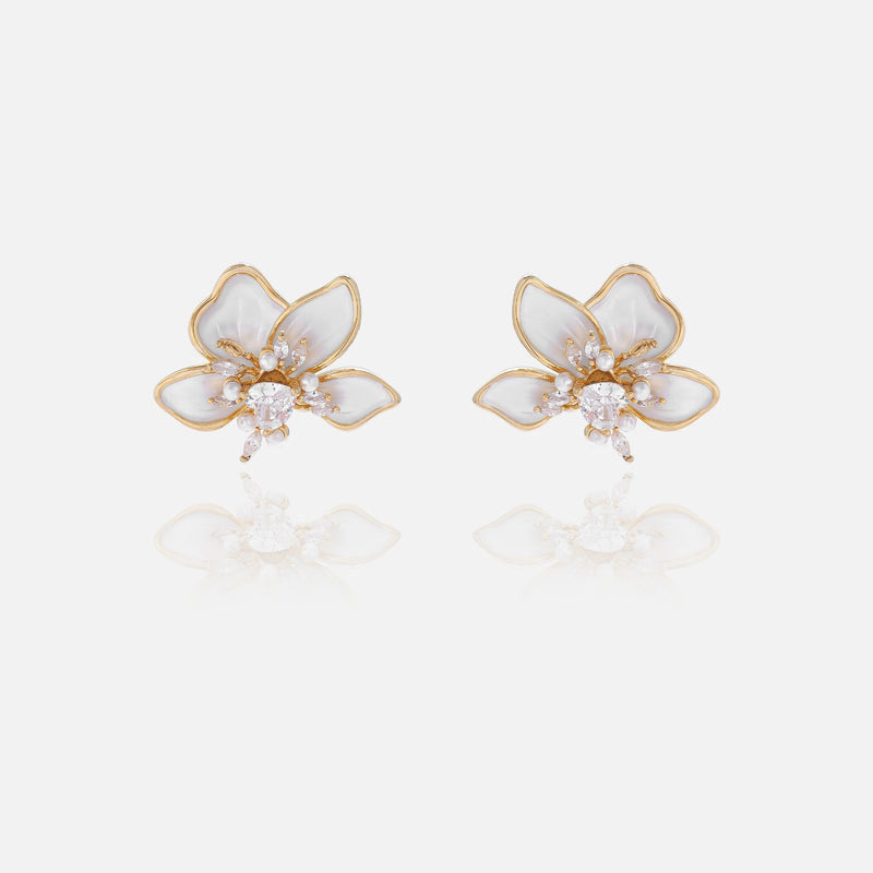 White Oil Drop Real Tiger Zircon Flower Stamen High-end Women's Earrings