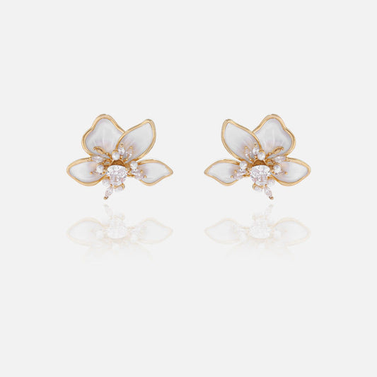 White Oil Drop Real Tiger Zircon Flower Stamen High-end Women's Earrings