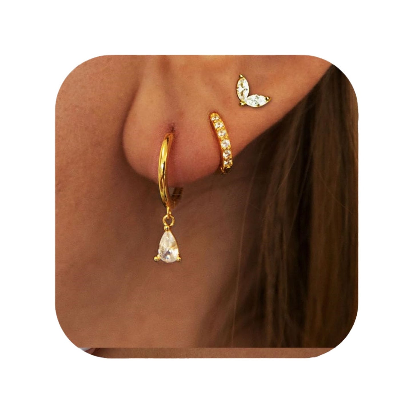 Best Seller in Europe and America Inlaid Zircon Water Drop Luxury Fashion Earrings Three-Piece Set