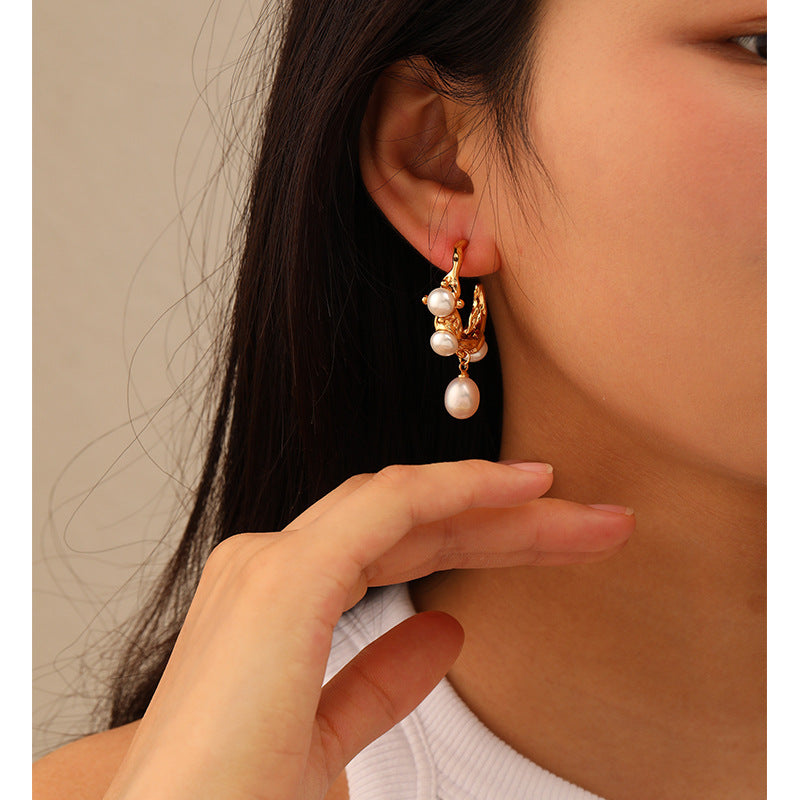 Lava Texture Natural Freshwater Pearl Earrings
