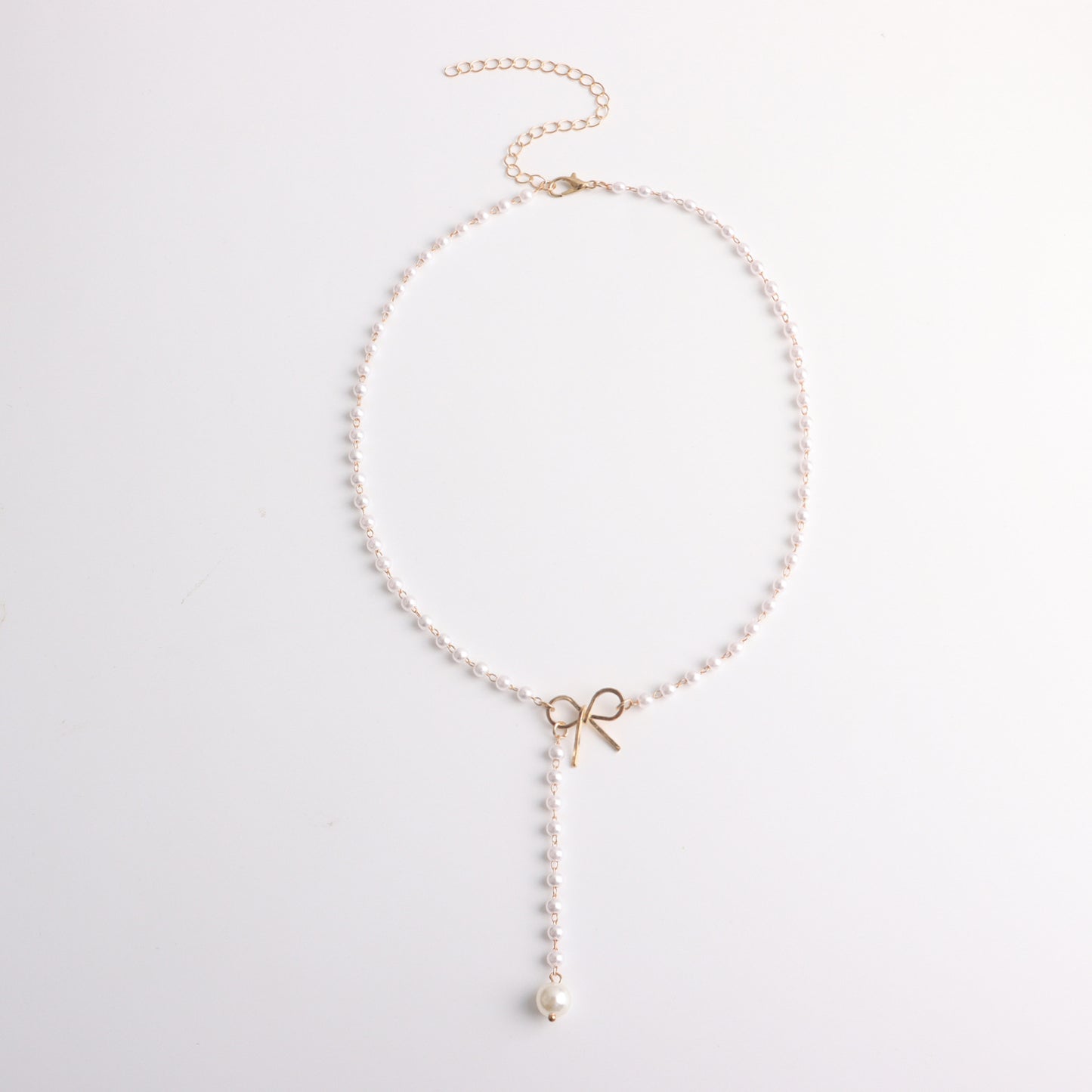 Alloy Bowknot Pearl Tassel Pendant Necklace Women's Elegant Necklace