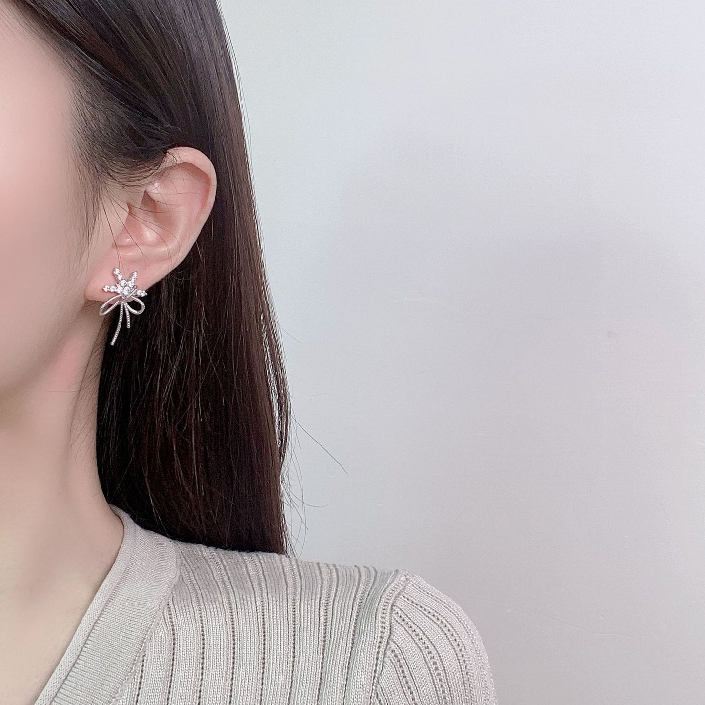Ribbon Snow Bow Set Zircon Earrings for Women