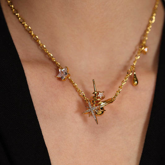 Starry Sky Surrounding Star Trail Shining Star Necklace for Women New Clavicle Chain
