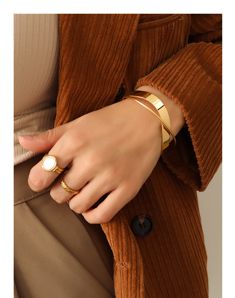 Europe and America ins Fashionable Versatile Cross Glossy Open Bracelet Titanium Steel Plated18K Genuine Gold Bracelet Jewelry Z195