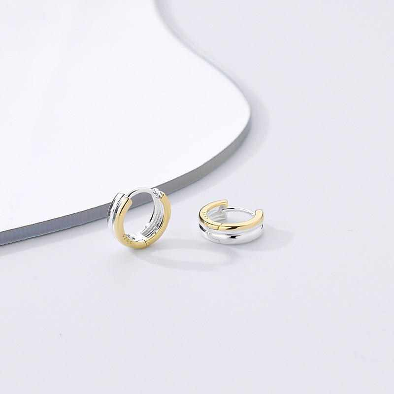 Color Separation Hoop Earrings Female Light Luxury Temperament Double Ring Ear Clip