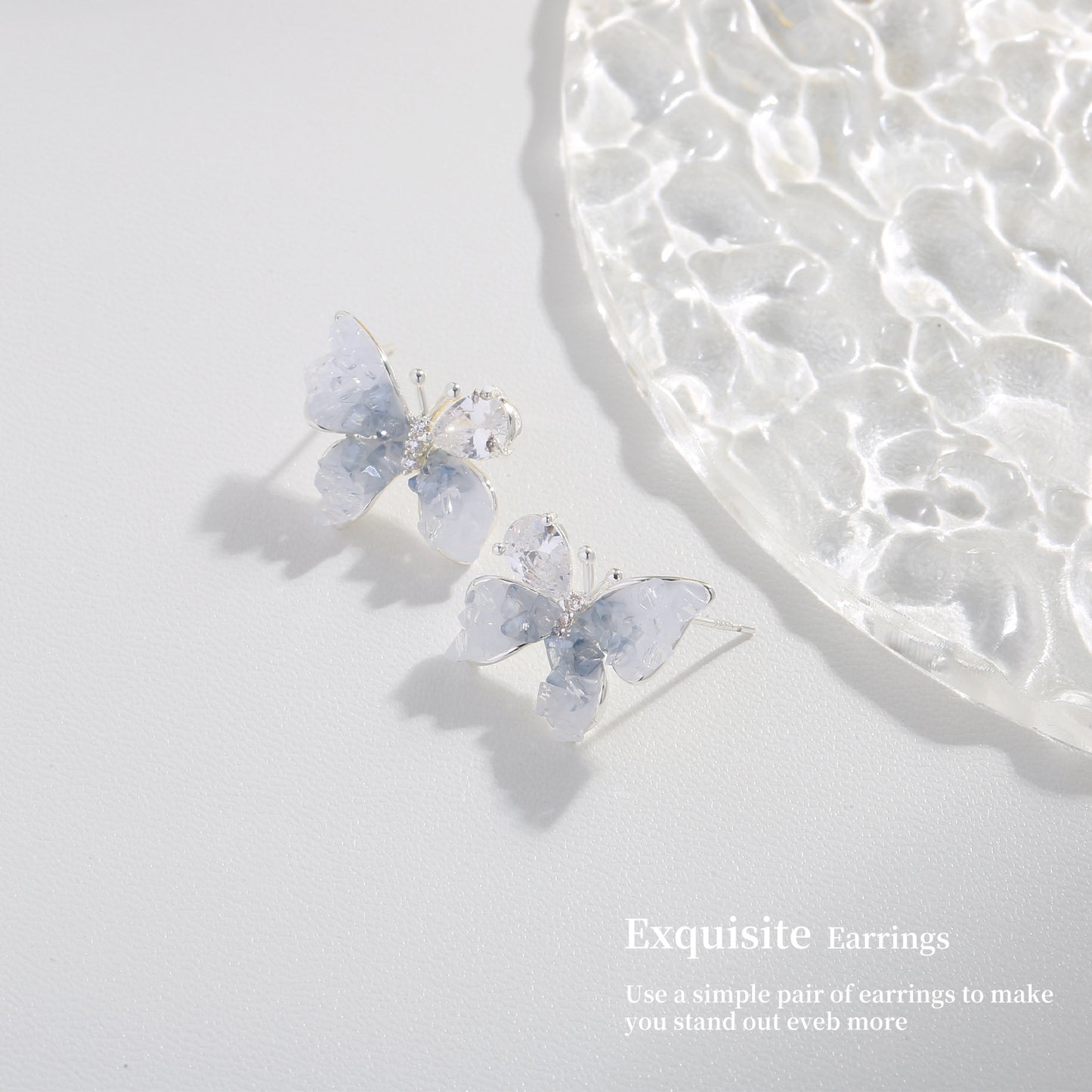 Blue Crystal Butterfly Earrings Premium Sense