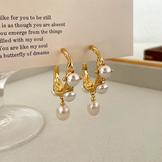 Lava Texture Natural Freshwater Pearl Earrings