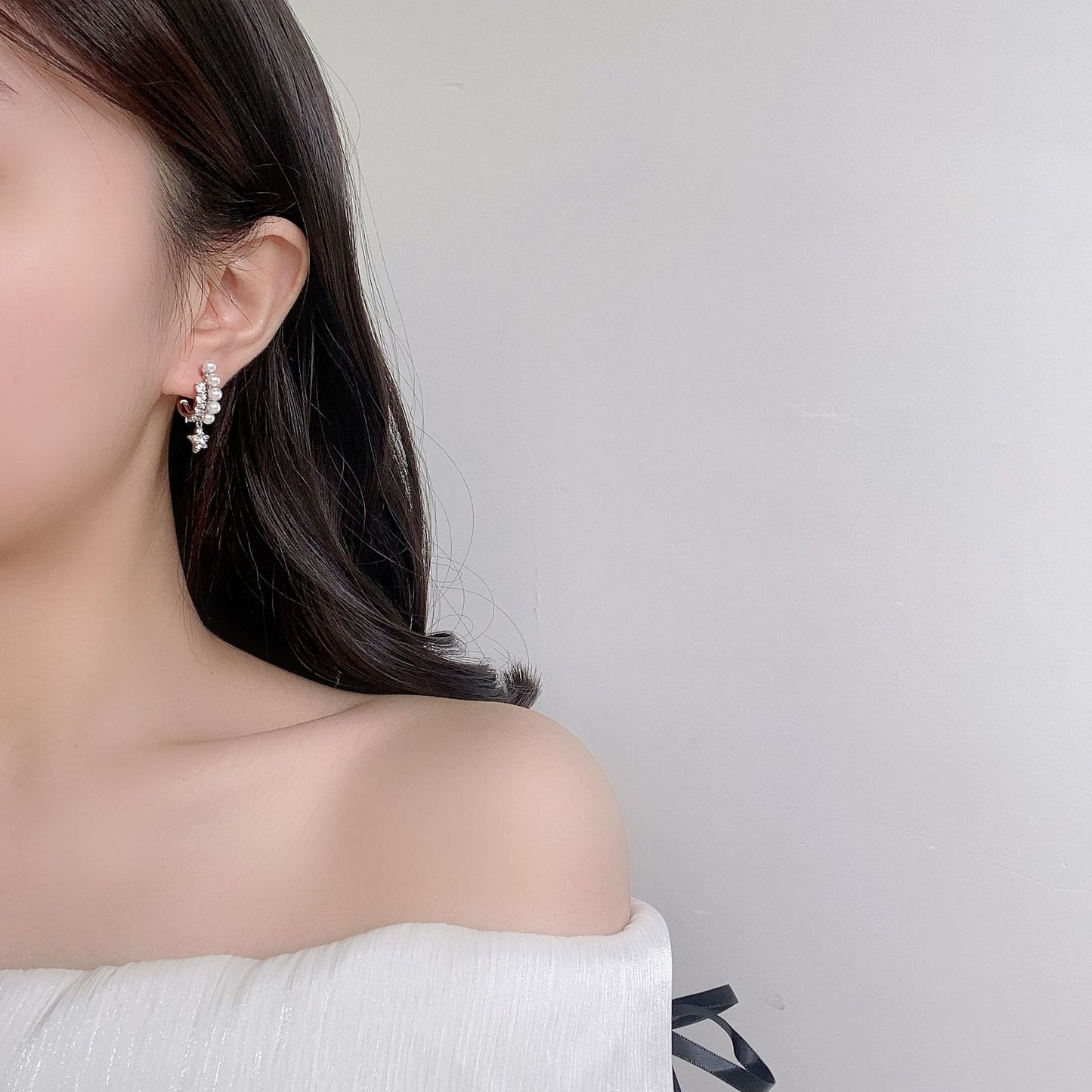 Five-pointed Star Earrings Silver Needle Pearl Zircon Earrings Light Luxury High-end Autumn and Winter Earrings