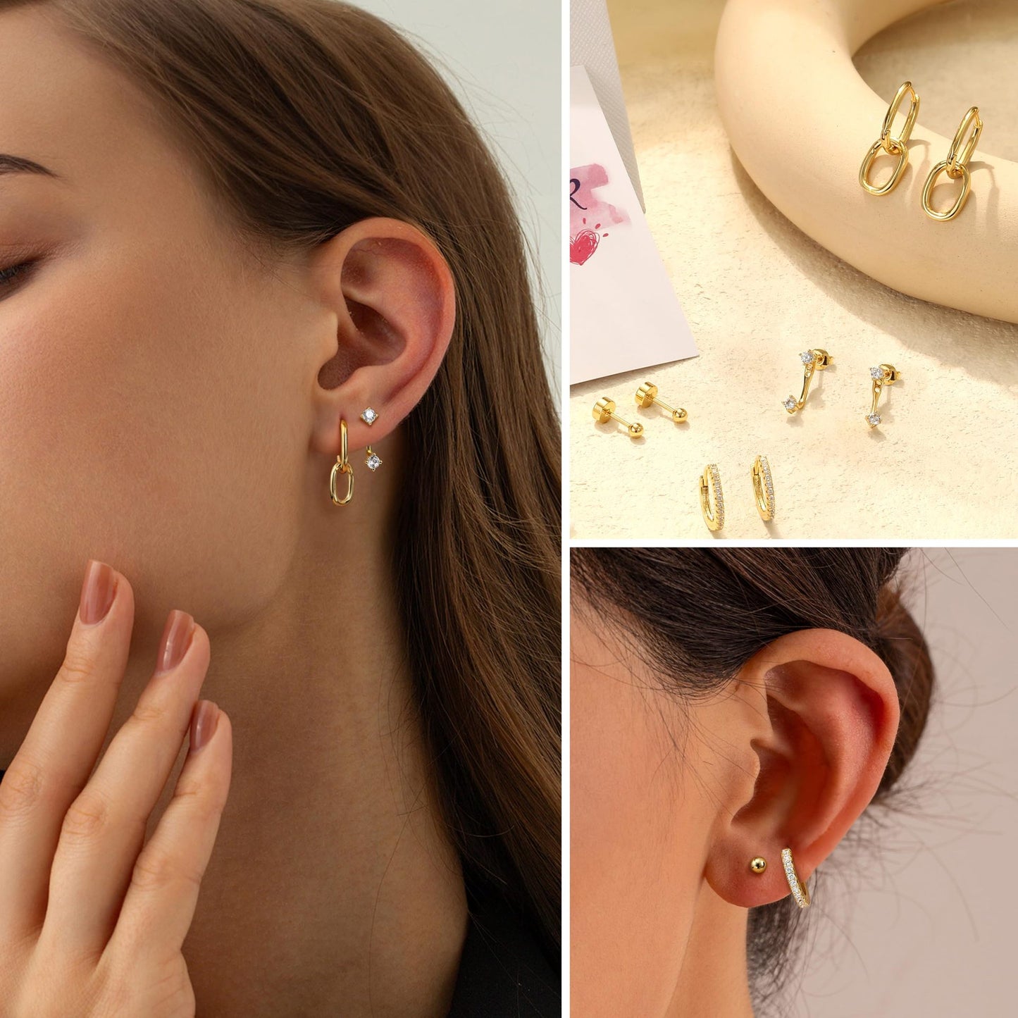 Brass gold-plated zircon fashion clip-on women's earrings