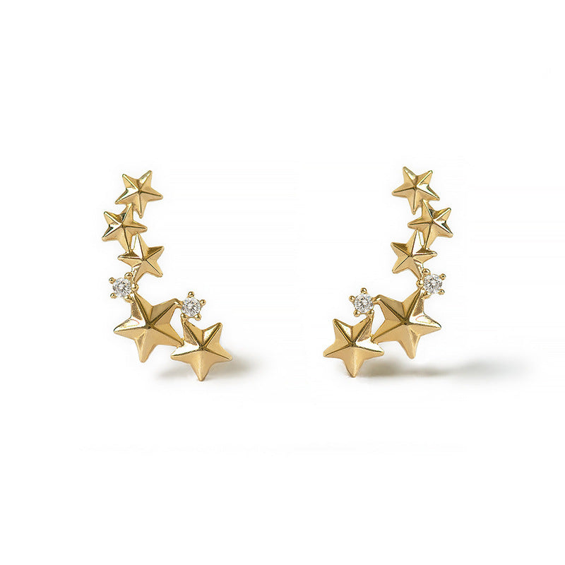 Diamond Embedded Star Shiny Ear Stud Pentagram Earrings Women's High-Grade Earrings
