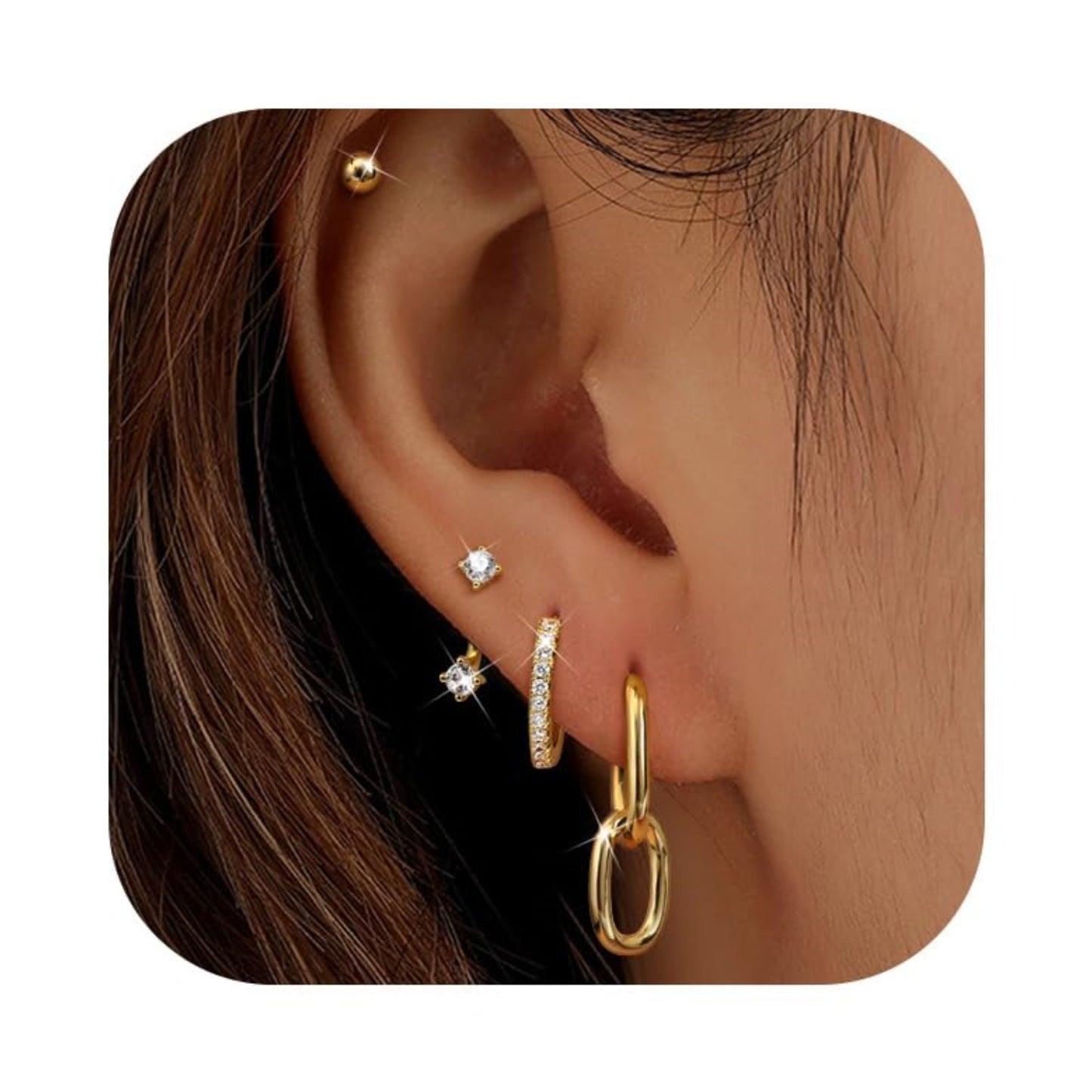 Brass gold-plated zircon fashion clip-on women's earrings