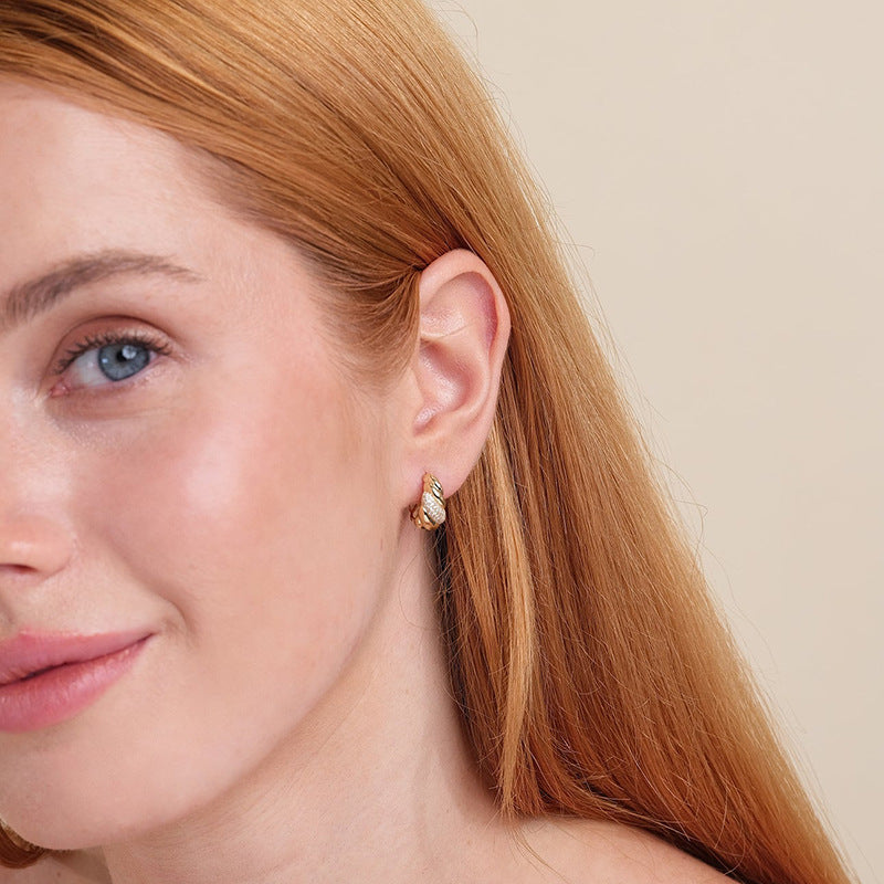 Diamond twist zircon earrings gold-plated high-end earrings