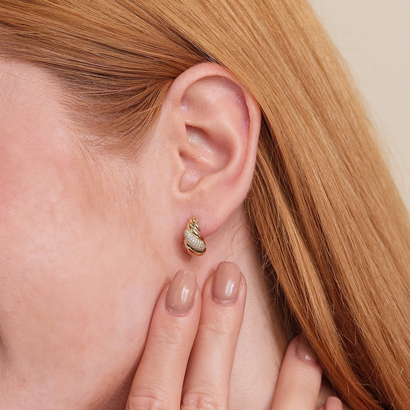 Diamond twist zircon earrings gold-plated high-end earrings