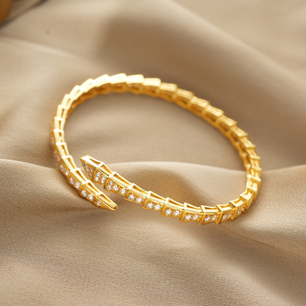 Bracelet Snake-Shaped Simple Opening Niche Popular Bracelet Starry with Diamonds Fashion High Sense